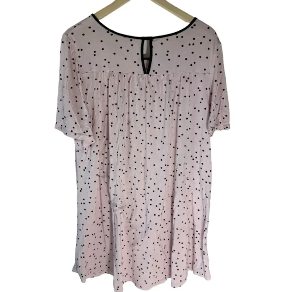 Kate Spade Pink Polka Dot Keyhole Back Shirred Nightgown Sz‎ L